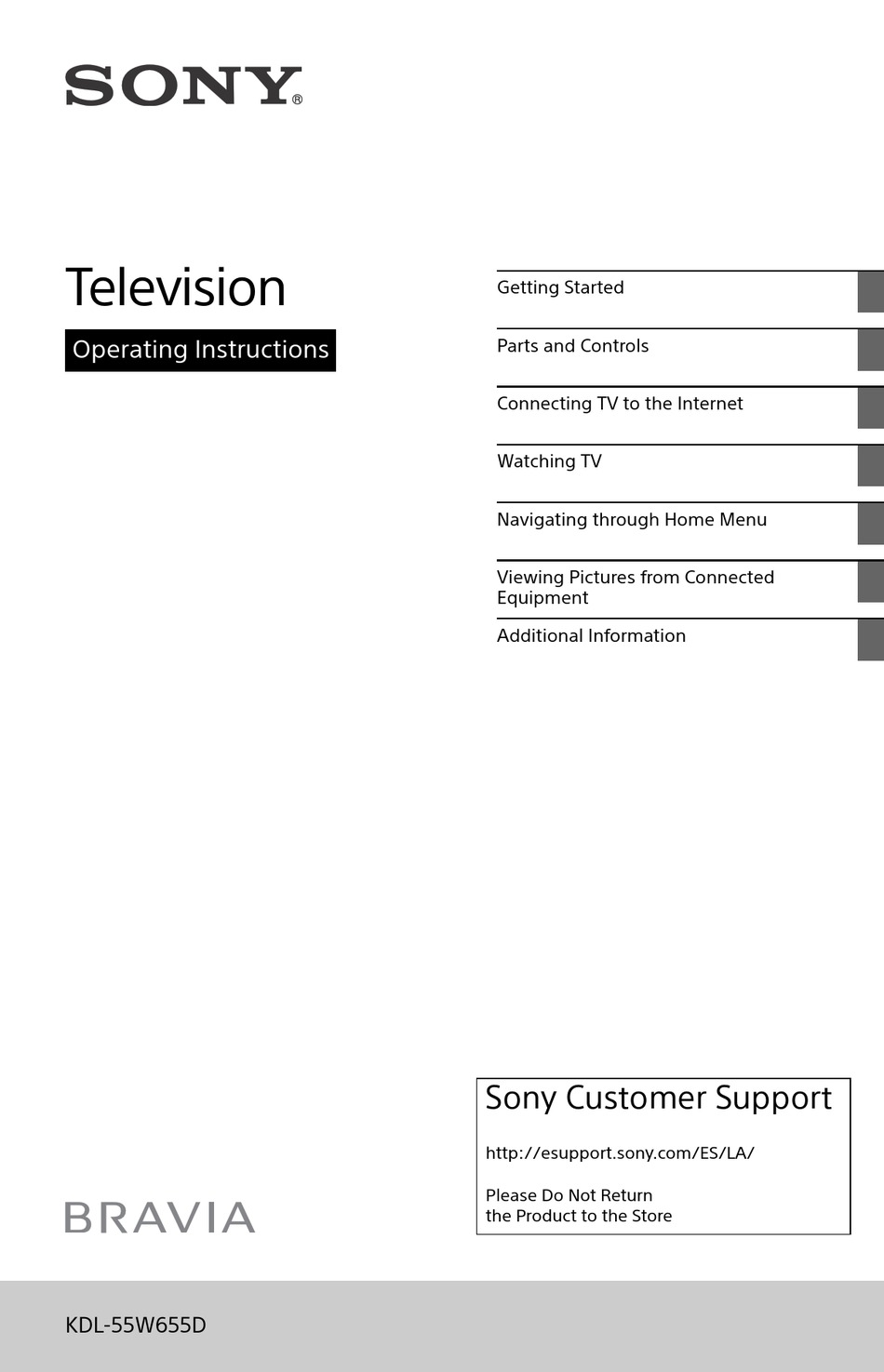 SONY BRAVIA KDL-55W655D OPERATING INSTRUCTIONS MANUAL Pdf Download