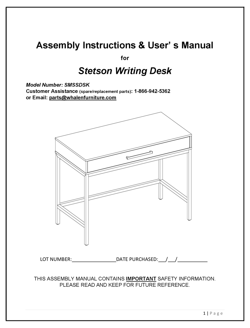 WHALEN STETSON SMSSDSK ASSEMBLY INSTRUCTIONS & USER MANUAL Pdf Download