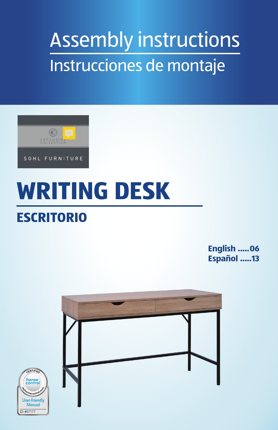 SOHL FURNITURE 52379 ASSEMBLY INSTRUCTIONS MANUAL Pdf Download ManualsLib