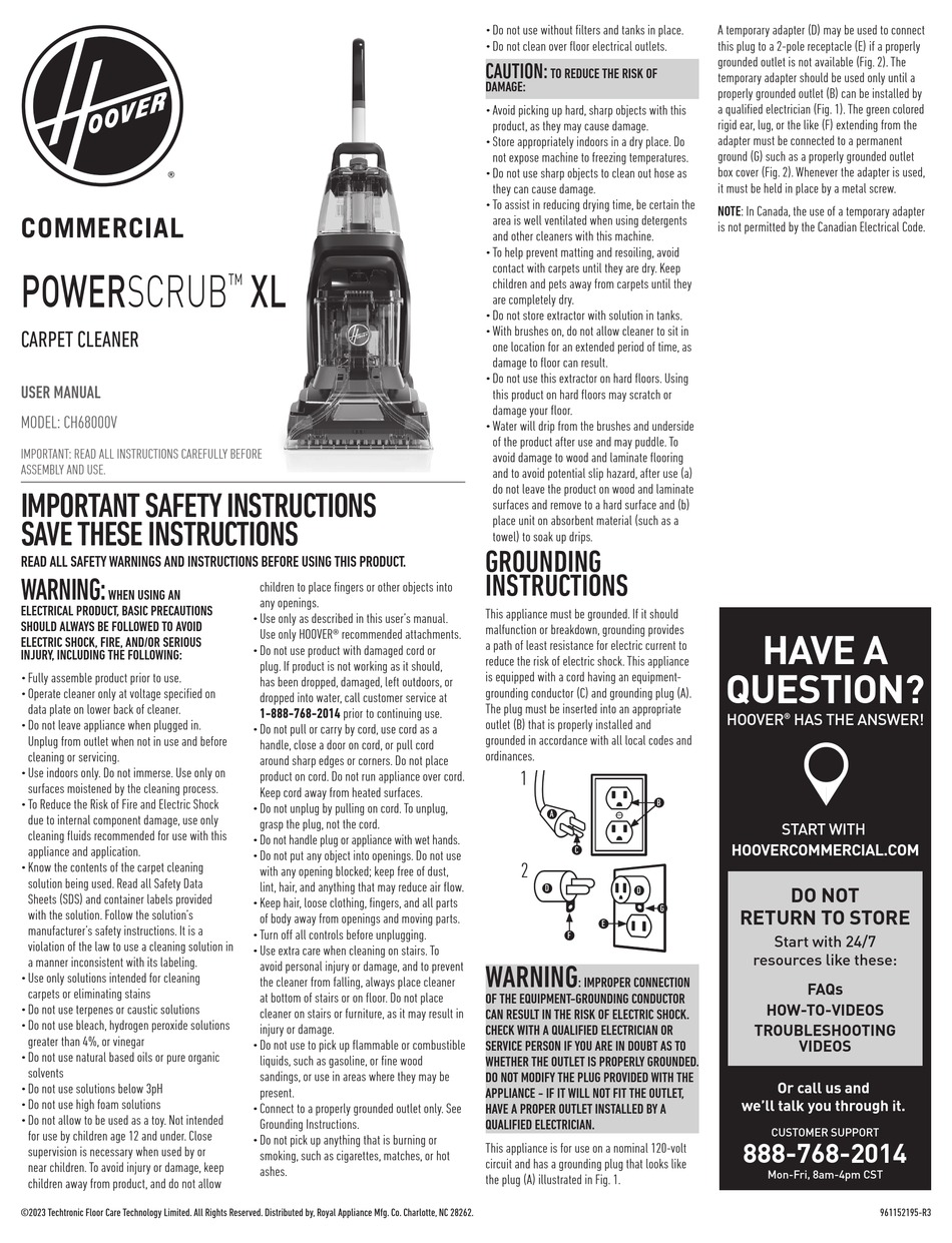 User manual Hoover HF110H 011 (English - 2 pages)