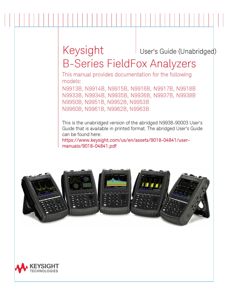 KEYSIGHT TECHNOLOGIES FIELDFOX B SERIES USER MANUAL Pdf Download