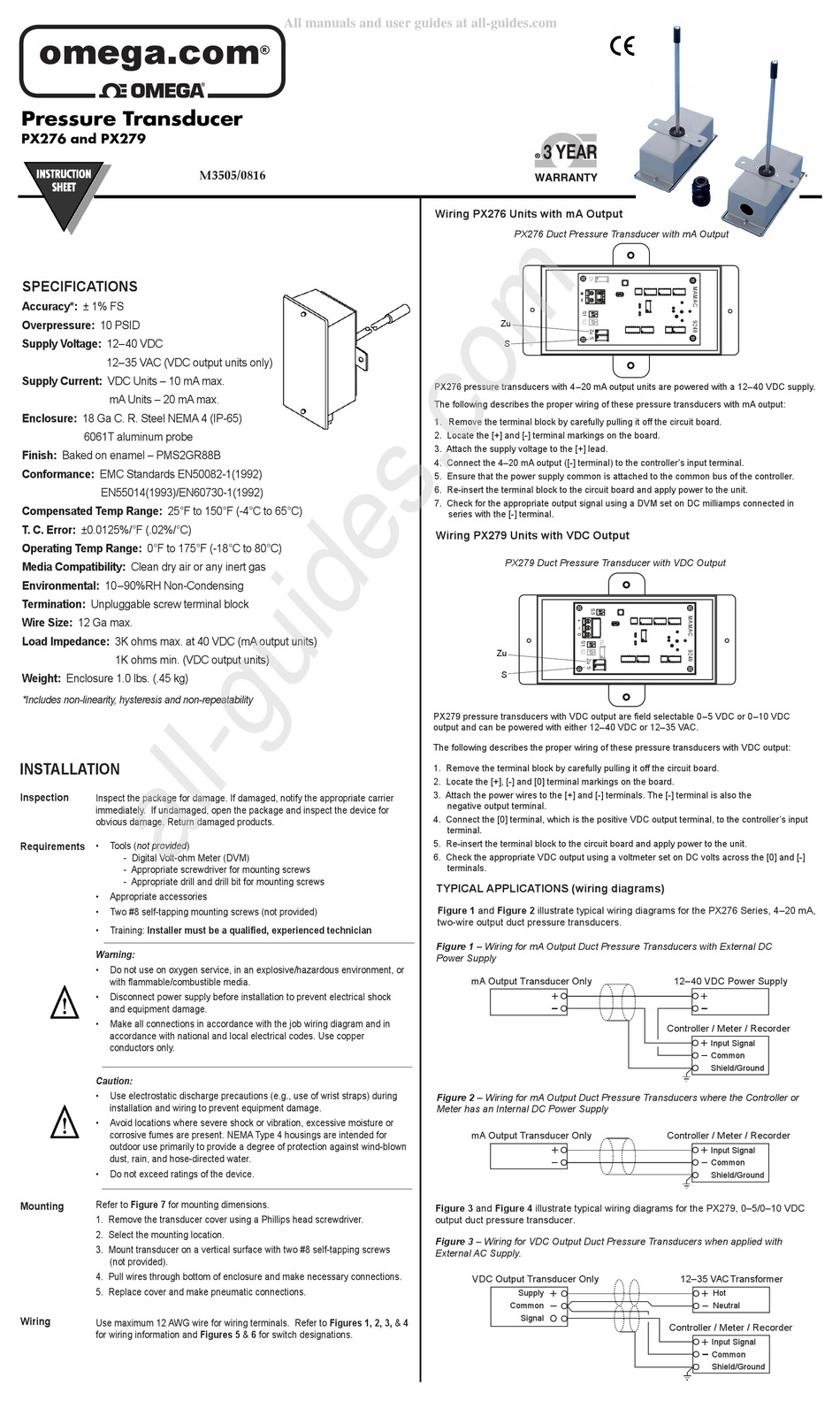OMEGA PX279 MANUAL Pdf Download ManualsLib