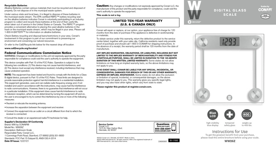 CONAIR WW26Z INSTRUCTIONS FOR USE Pdf Download ManualsLib