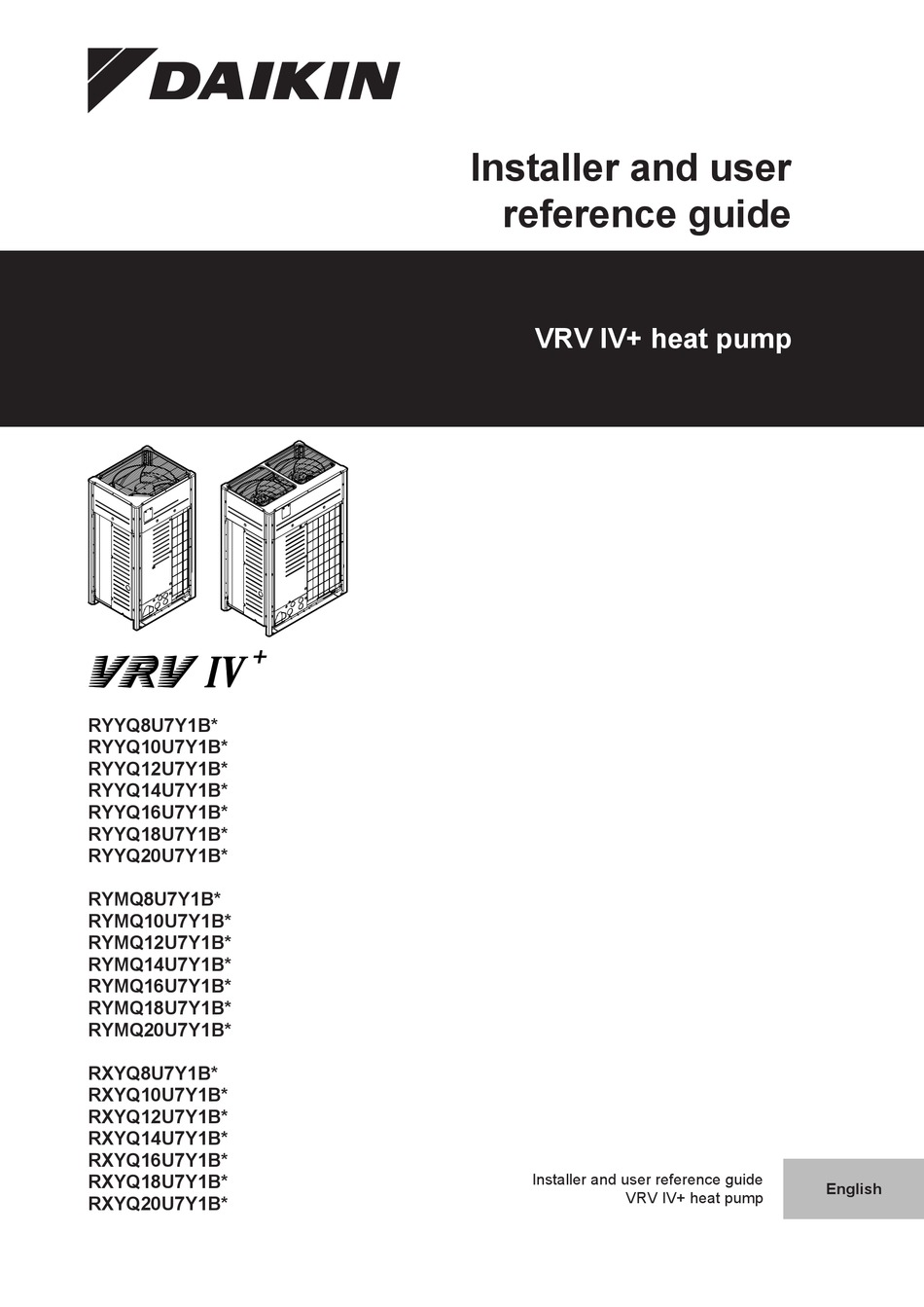 DAIKIN VRV IV+ RYYQ12U7Y1B SERIES INSTALLER AND USER MANUAL Pdf ...