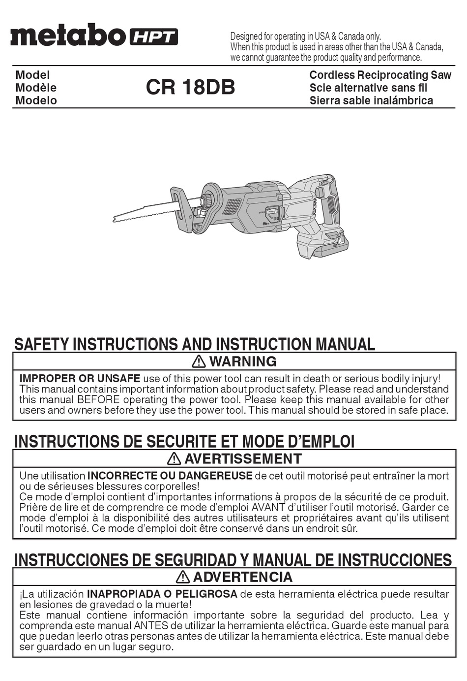 METABO HPT CR 18DB SAFETY INSTRUCTIONS AND INSTRUCTION MANUAL Pdf ...