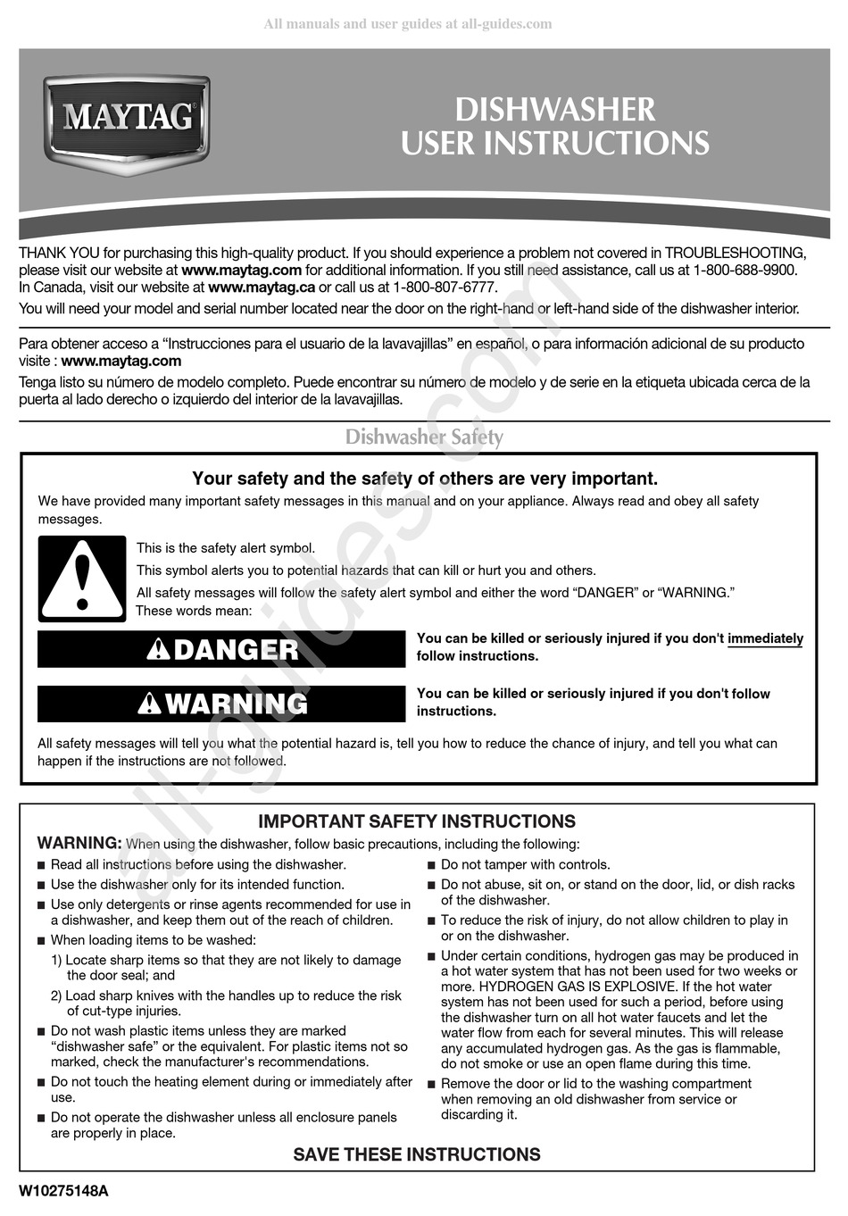 MAYTAG MDB4630A USER INSTRUCTIONS Pdf Download | ManualsLib