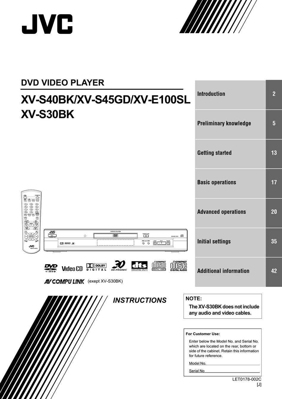 JVC XV-40BK INSTRUCTIONS MANUAL Pdf Download | ManualsLib