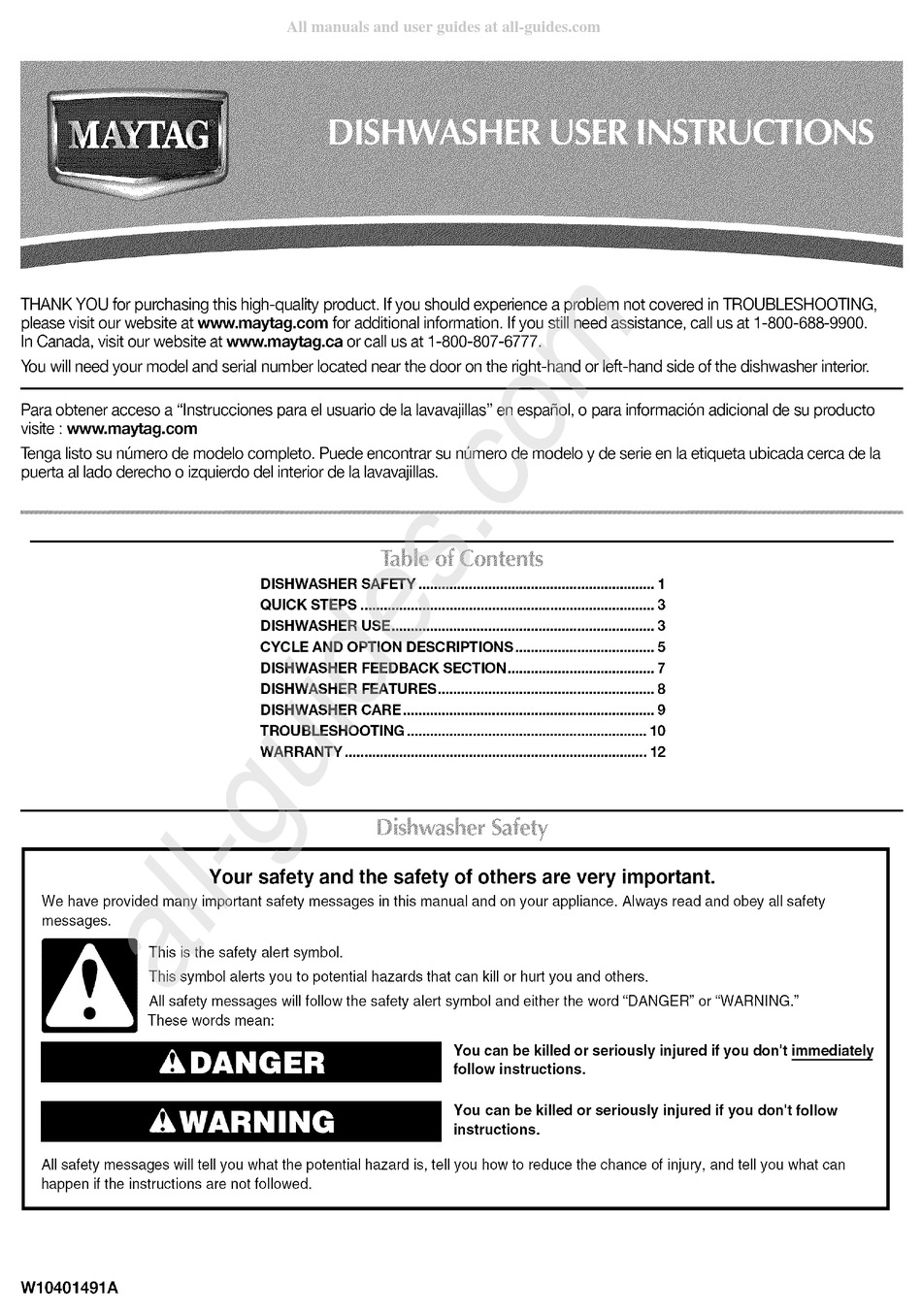 MAYTAG W10401491A USER INSTRUCTIONS Pdf Download ManualsLib