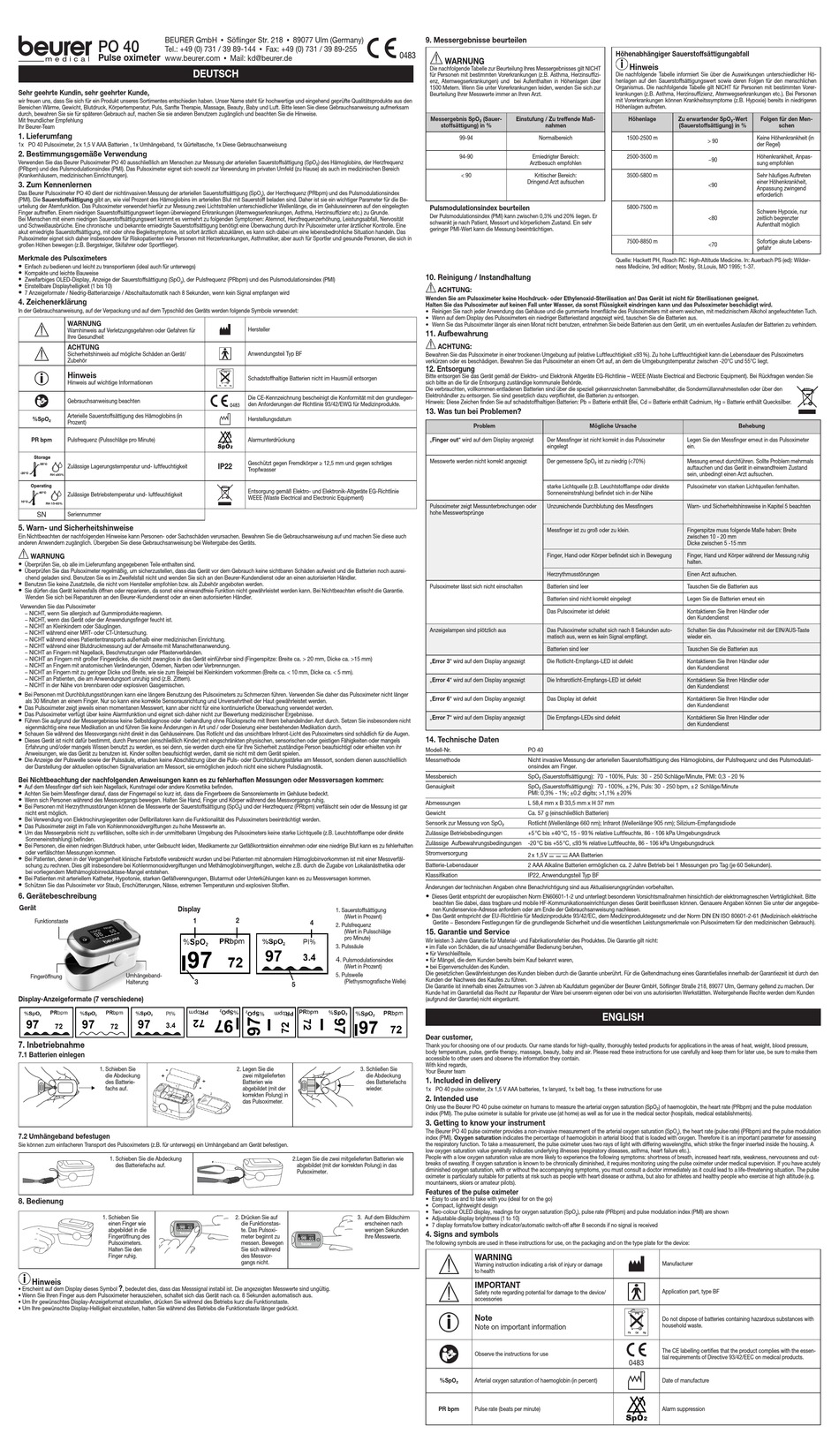 BEURER MEDICAL PO 40 MANUAL Pdf Download | ManualsLib