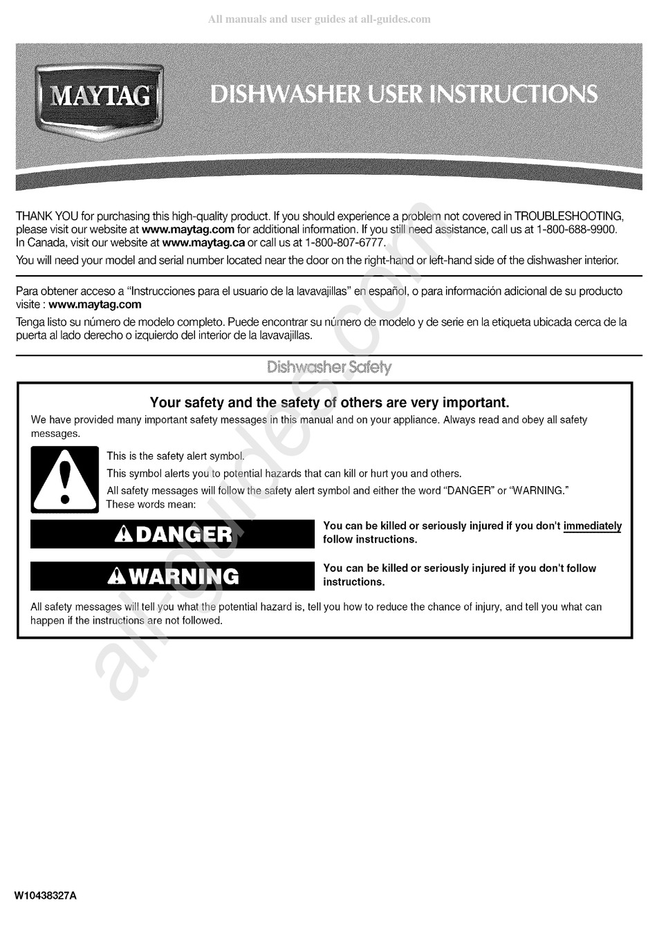 MAYTAG W10438327A USER INSTRUCTIONS Pdf Download ManualsLib