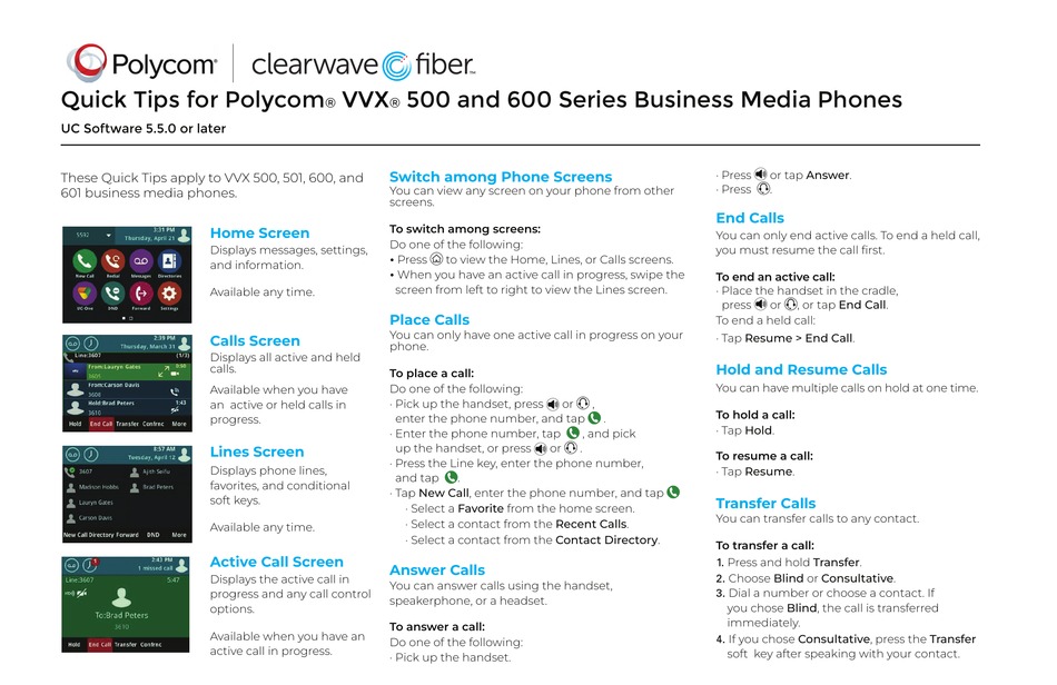 POLYCOM VVX 500 SERIES QUICK TIPS Pdf Download | ManualsLib