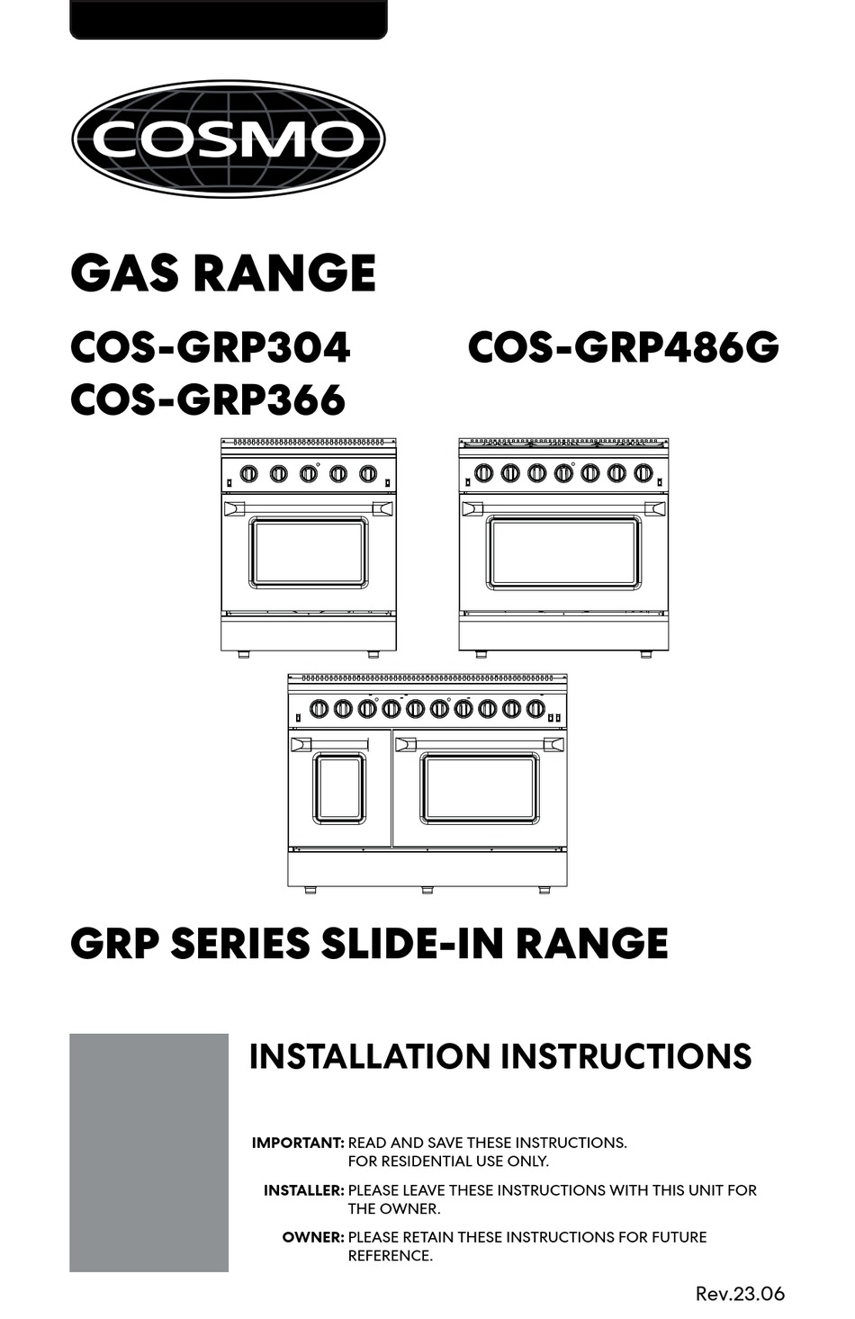 COSMO GRP SERIES INSTALLATION INSTRUCTIONS MANUAL Pdf Download ManualsLib