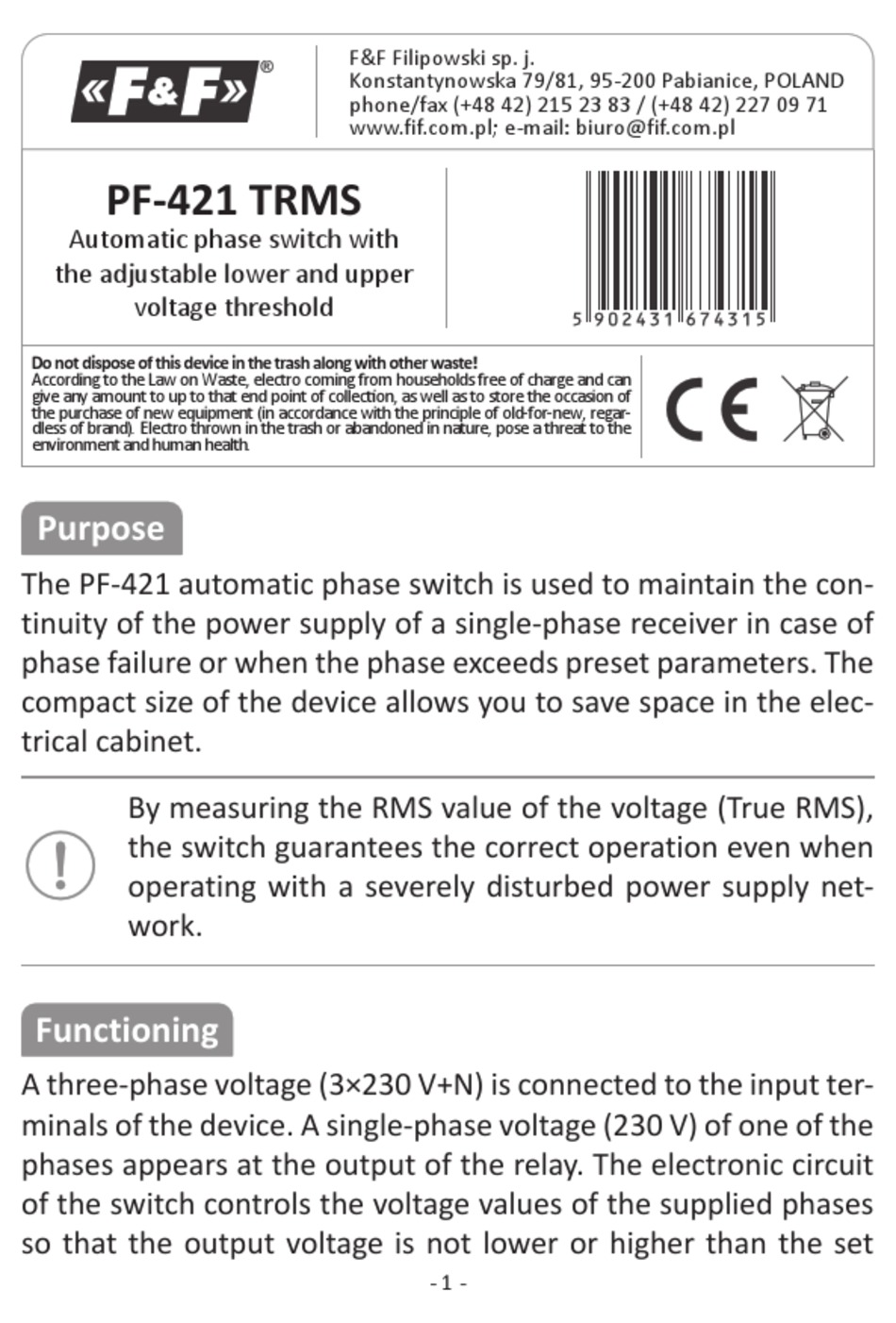 F&F PF-421 TRMS MANUAL Pdf Download | ManualsLib