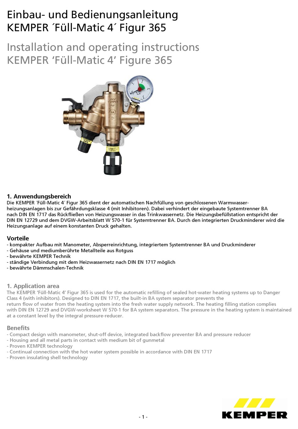 KEMPER FULLMATIC 4 INSTALLATION AND OPERATING INSTRUCTIONS MANUAL Pdf