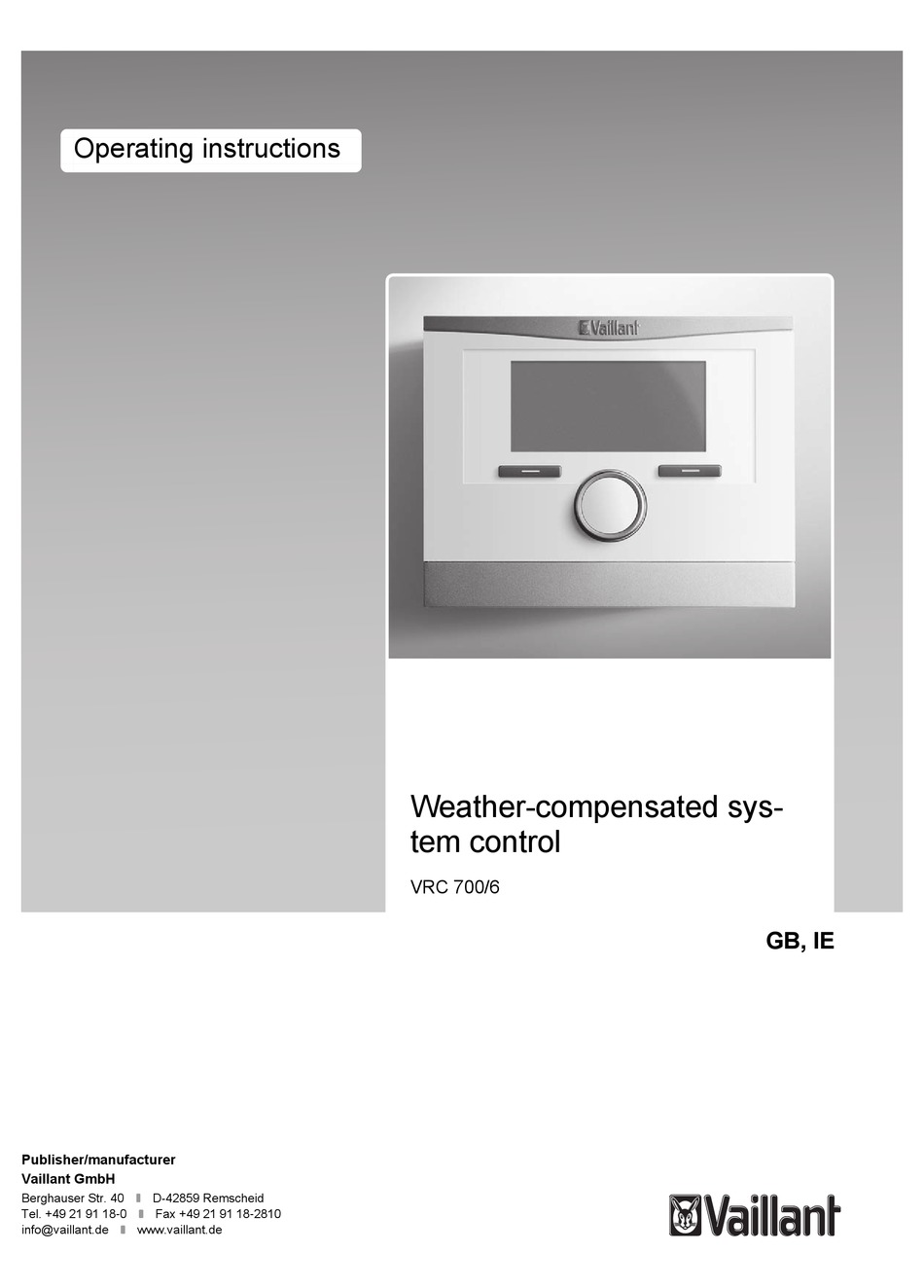 VAILLANT 0020236294 OPERATING INSTRUCTIONS MANUAL Pdf Download | ManualsLib