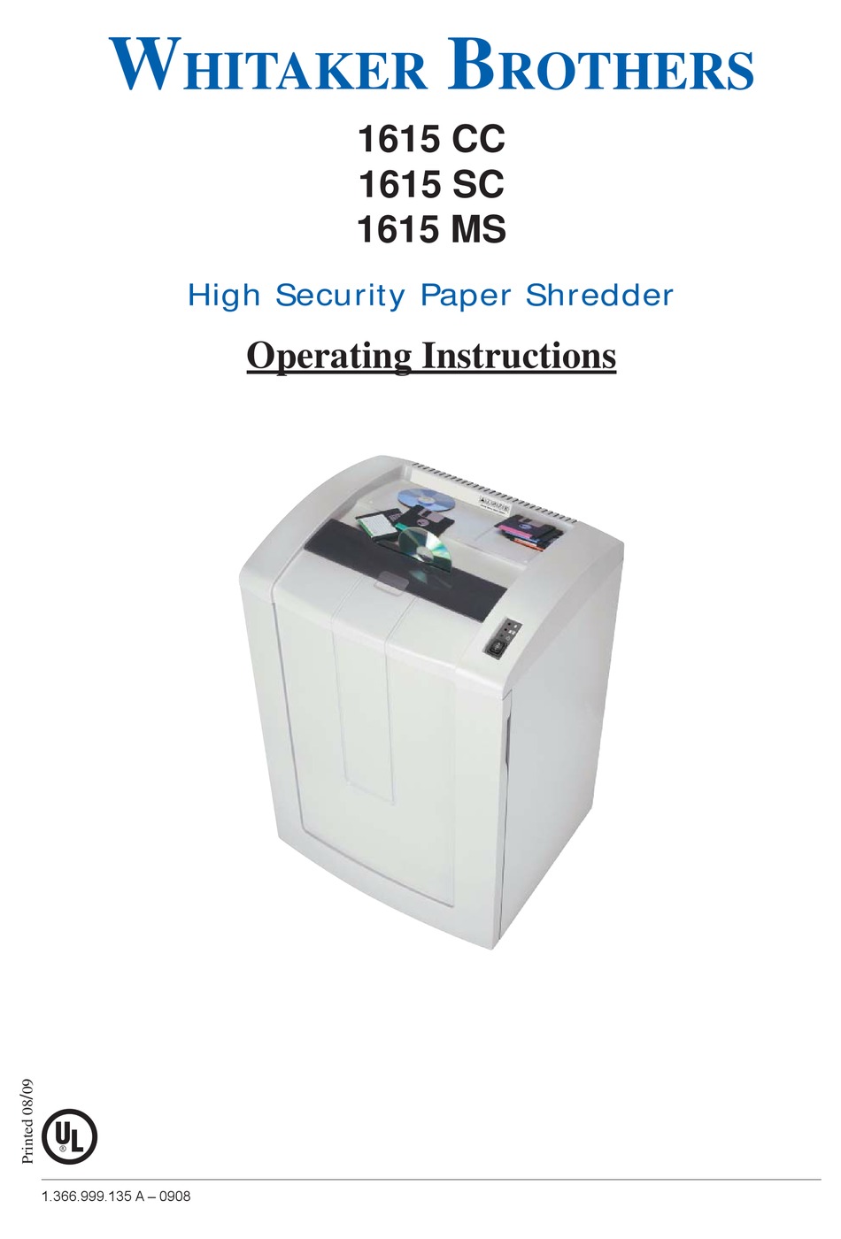 WHITAKER BROTHERS 1615 CC OPERATING INSTRUCTIONS MANUAL Pdf Download