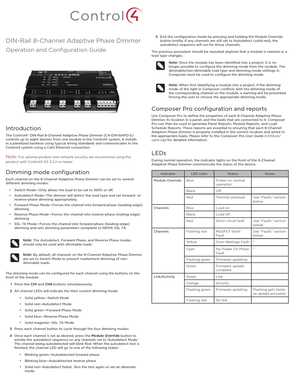 CONTROL 4 C4DIN8APDE OPERATION AND CONFIGURATION MANUAL Pdf Download