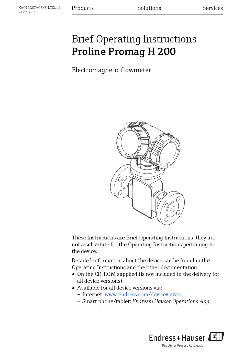ENDRESS+HAUSER PROLINE PROMAG H 200 OPERATING INSTRUCTIONS MANUAL Pdf