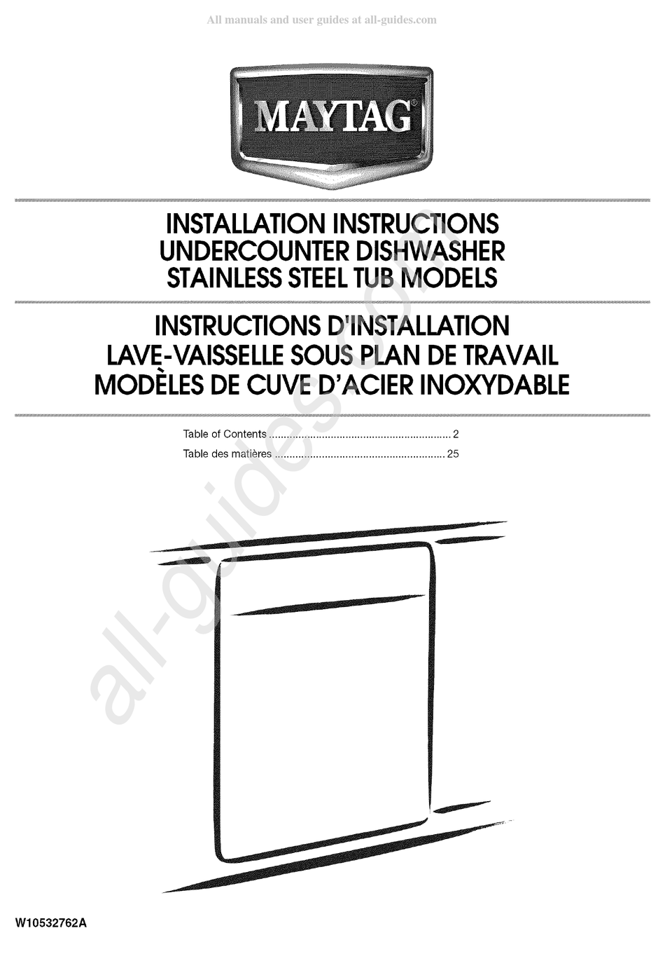 MAYTAG W10532762A INSTALLATION INSTRUCTIONS MANUAL Pdf Download