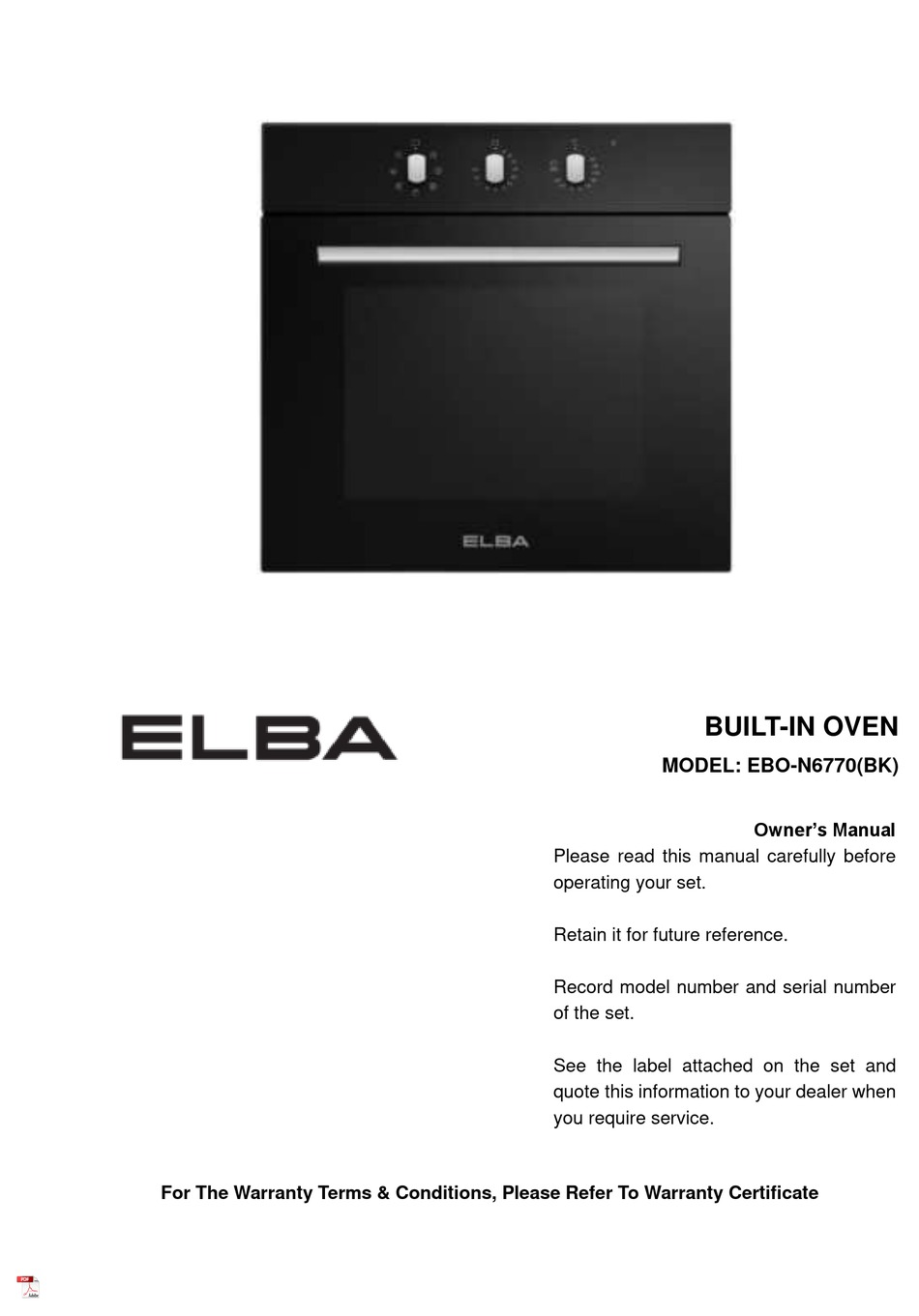 ELBA EBON6770 OWNER'S MANUAL Pdf Download ManualsLib