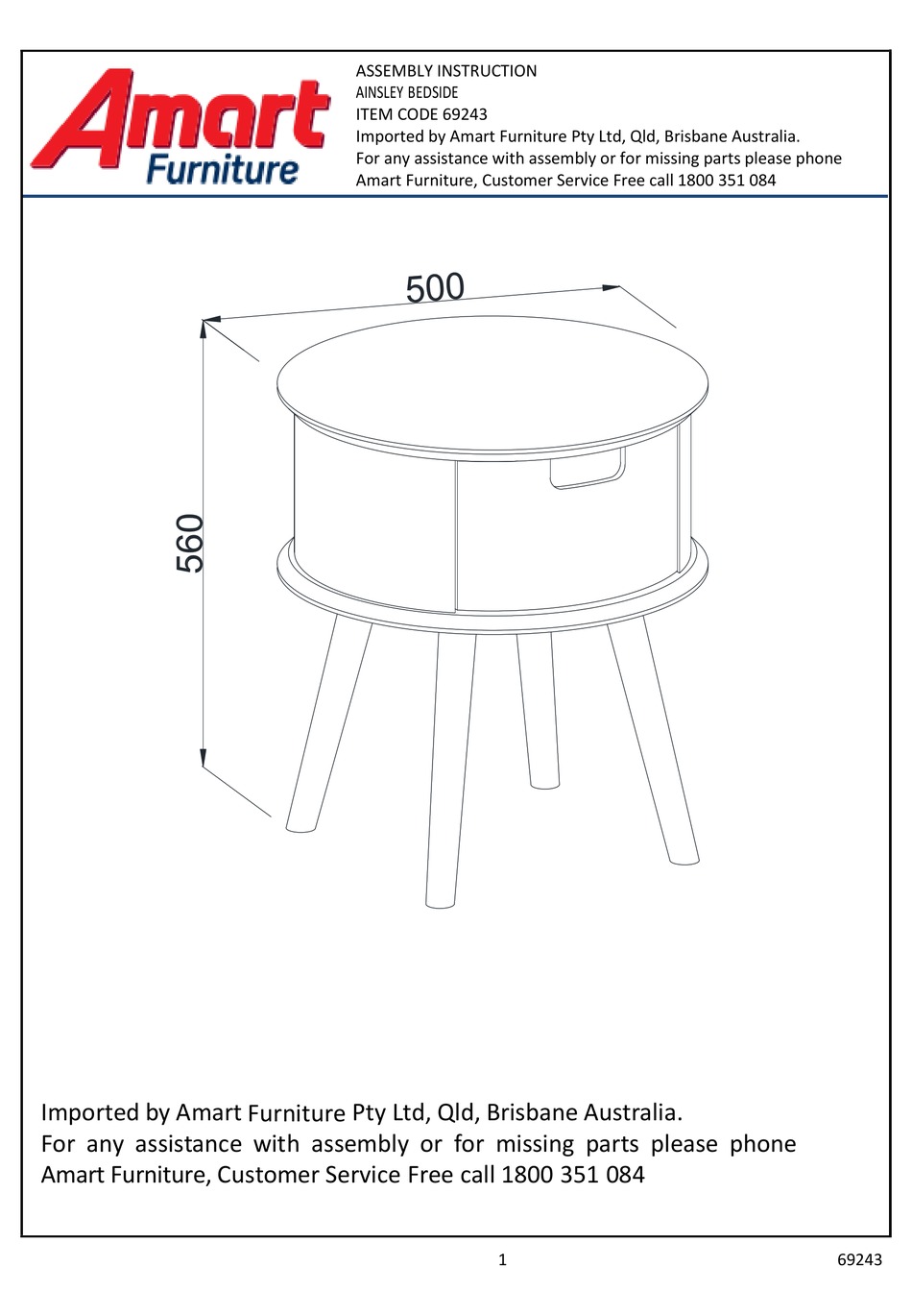 AMART FURNITURE AINSLEY 69243 ASSEMBLY INSTRUCTION MANUAL Pdf Download