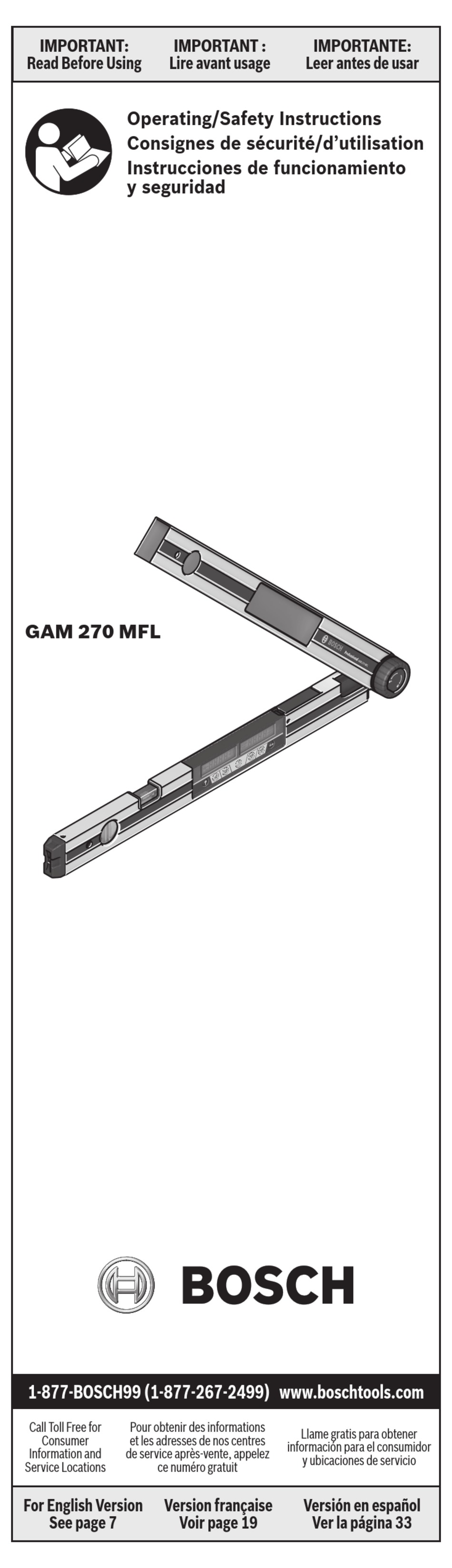 BOSCH GAM 270 MFL OPERATING/SAFETY INSTRUCTIONS MANUAL Pdf Download ...