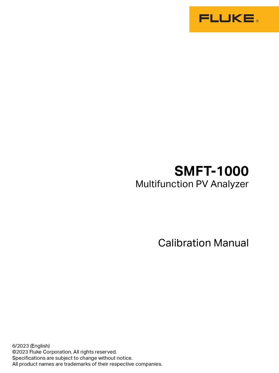 FLUKE SMFT1000 CALIBRATION MANUAL Pdf Download ManualsLib