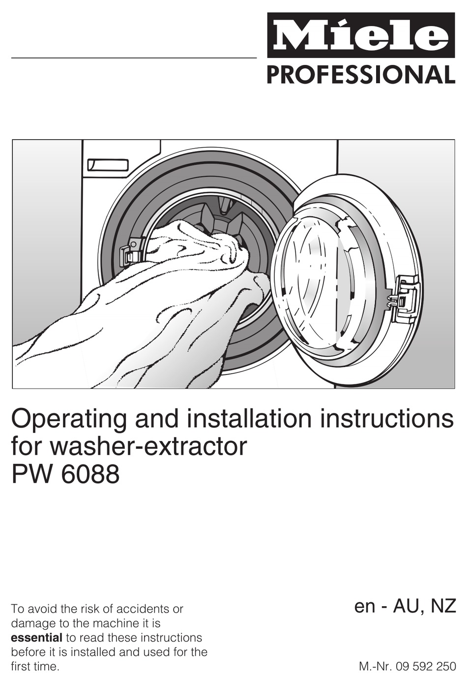 MIELE PROFESSIONAL PW 6088 OPERATING AND INSTALLATION INSTRUCTIONS Pdf