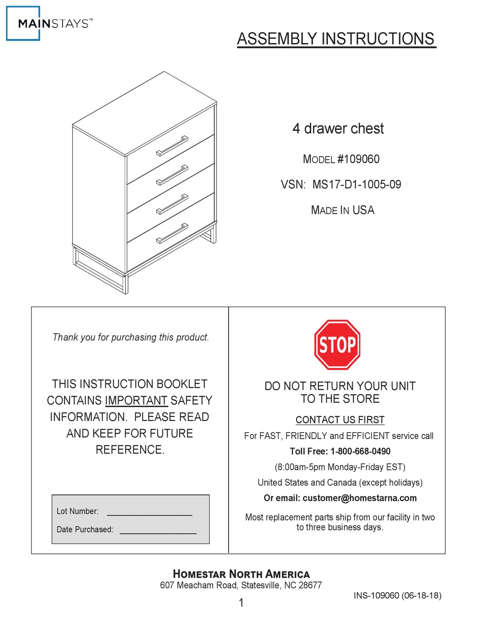 HOMESTAR MAINSTAYS 109060 ASSEMBLY INSTRUCTIONS MANUAL Pdf Download