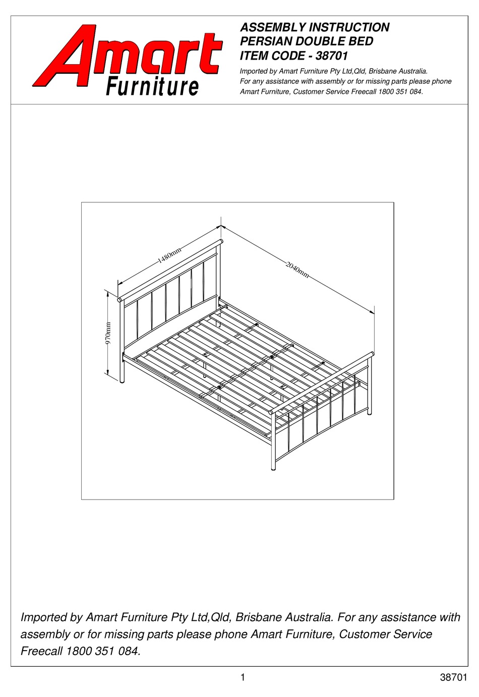 AMART FURNITURE PERSIAN 38701 ASSEMBLY INSTRUCTION MANUAL Pdf Download ManualsLib