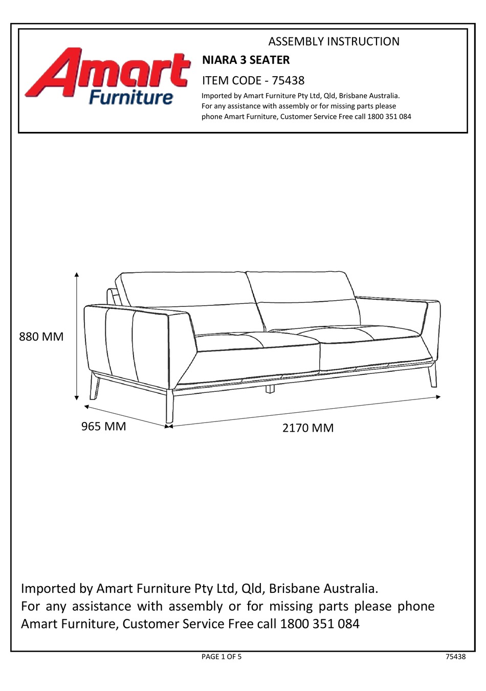 AMART FURNITURE NIARA 75438 ASSEMBLY INSTRUCTION Pdf Download ManualsLib
