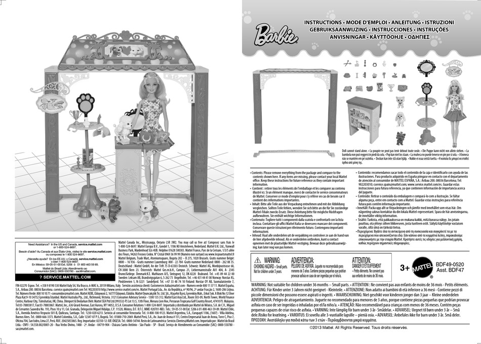 MATTEL BARBIE BDF49 INSTRUCTIONS Pdf Download | ManualsLib