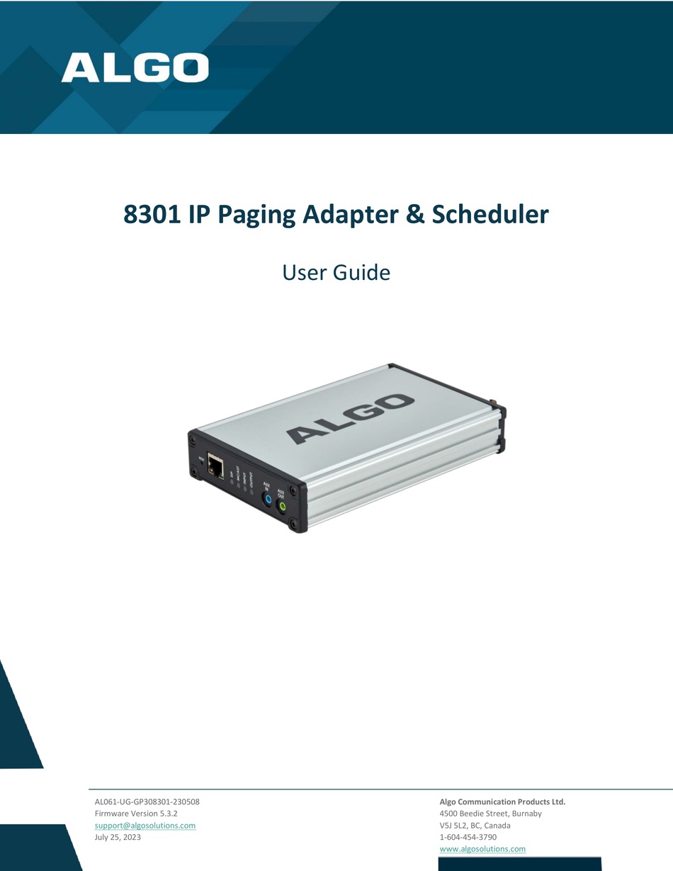 ALGO 8301 USER MANUAL Pdf Download ManualsLib