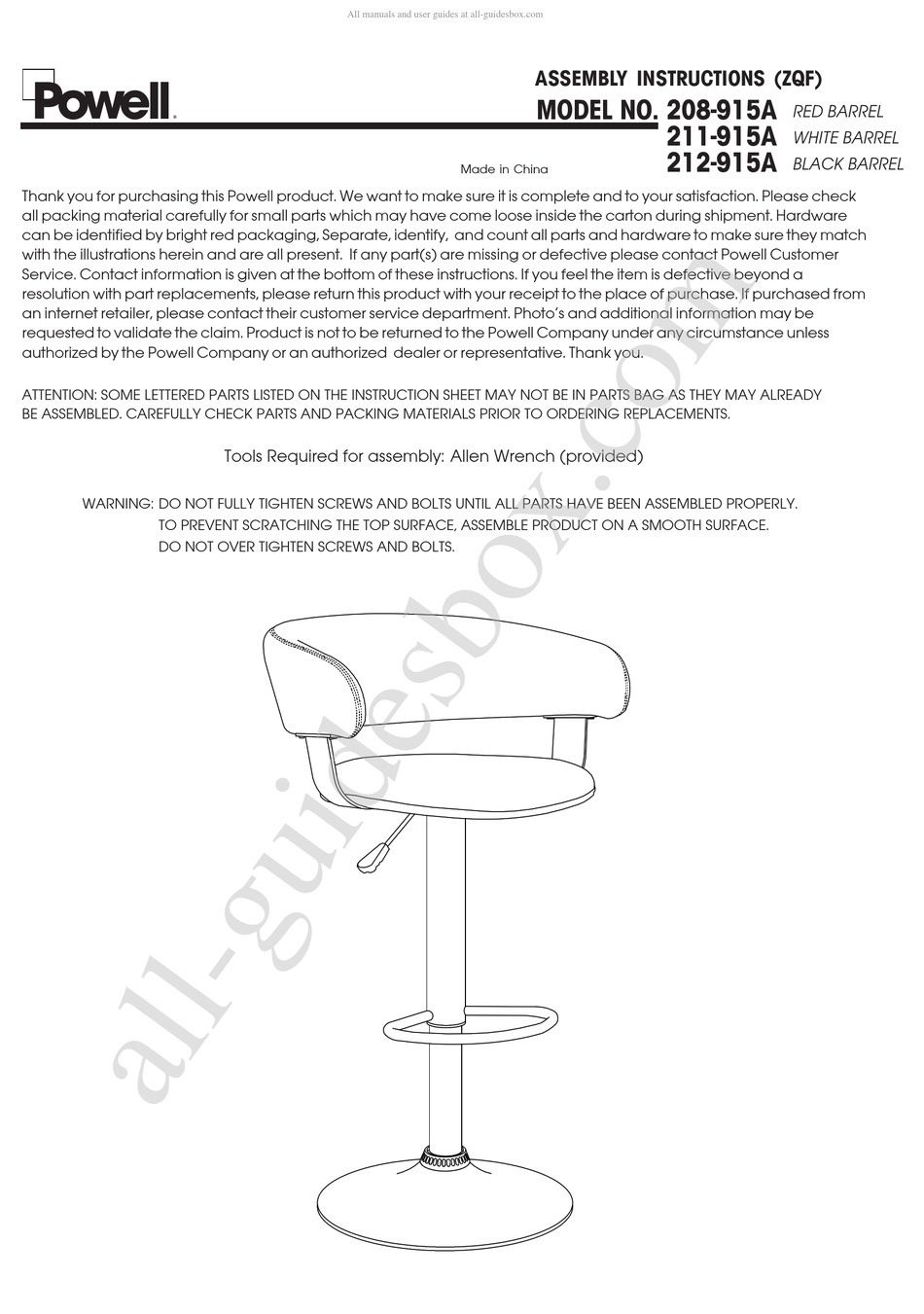 POWELL 208915A ASSEMBLY INSTRUCTIONS Pdf Download ManualsLib