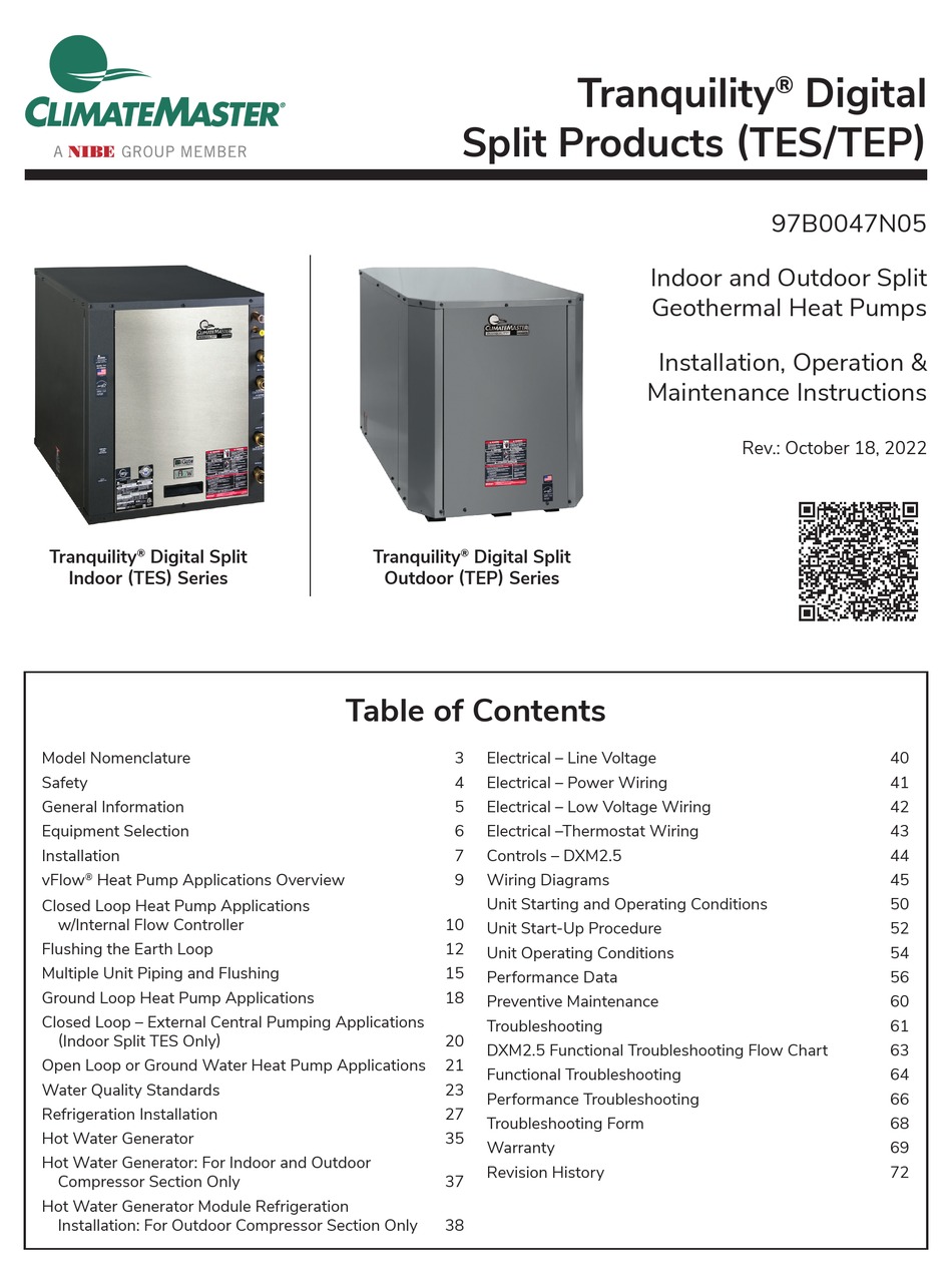 NIBE CLIMATEMASTER TRANQUILITY TES INSTALLATION, OPERATION ...