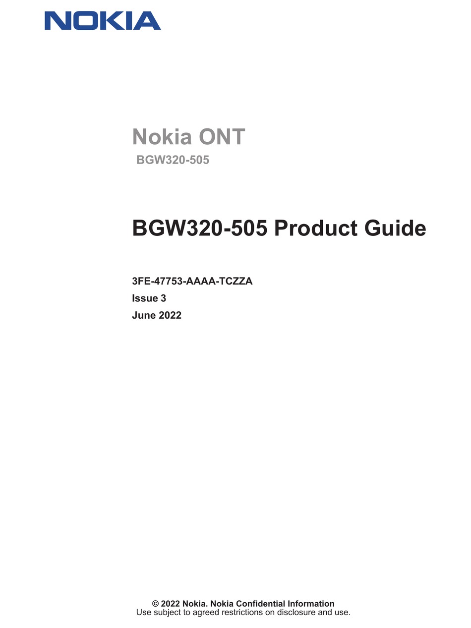 NOKIA ONT BGW320505 PRODUCT MANUAL Pdf Download ManualsLib