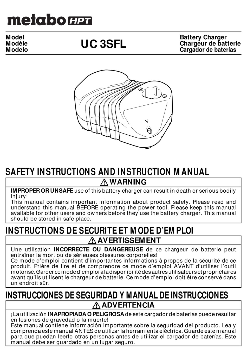 METABO HPT UC 3SFL SAFETY INSTRUCTIONS AND INSTRUCTION MANUAL Pdf