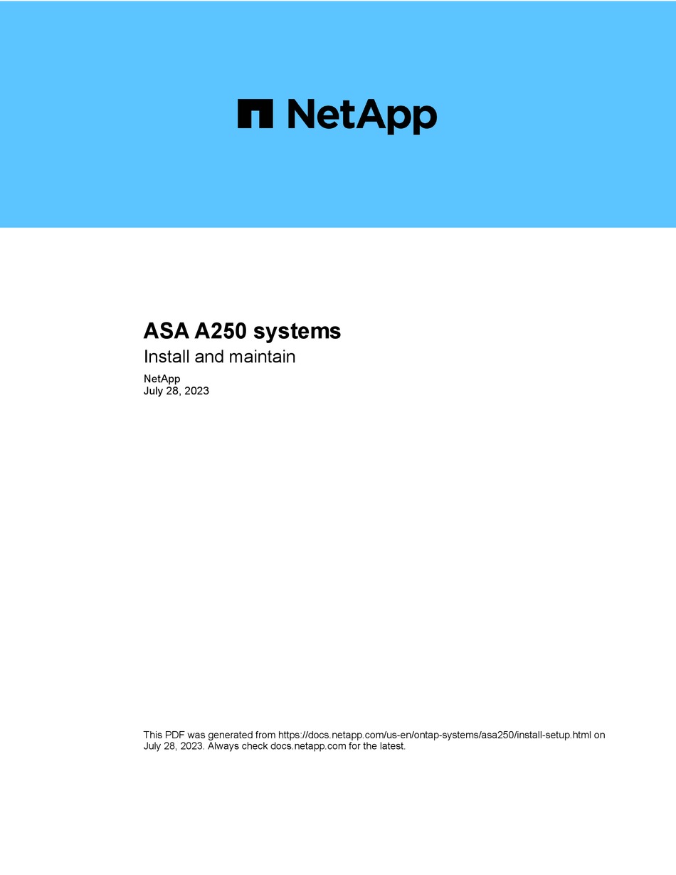 NETAPP ASA A250 INSTALLATION MANUAL Pdf Download ManualsLib