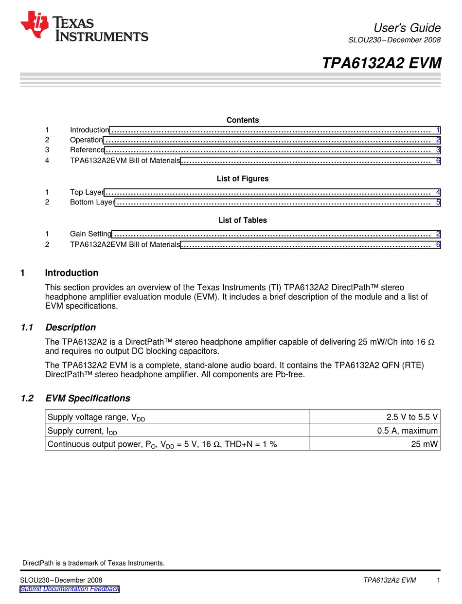 TEXAS INSTRUMENTS TPA6132A2 EVM USER MANUAL Pdf Download | ManualsLib