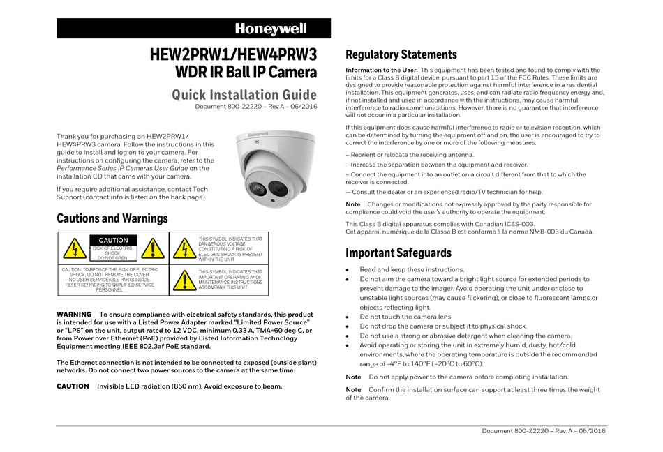 HONEYWELL HEW2PRW1 QUICK INSTALLATION MANUAL Pdf Download ManualsLib