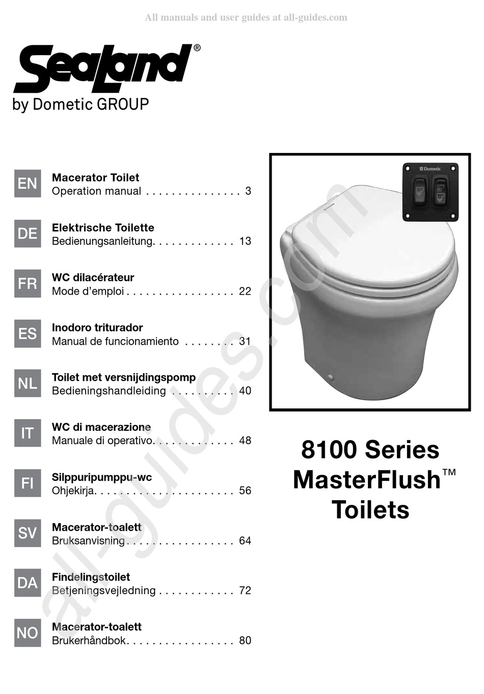 DOMETIC GROUP SEALAND MASTERFLUSH 8100 SERIES OPERATION MANUAL Pdf