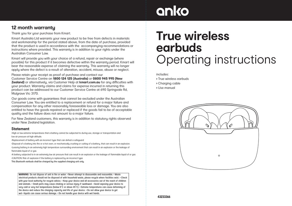 ANKO 43233366 OPERATING INSTRUCTIONS Pdf Download ManualsLib