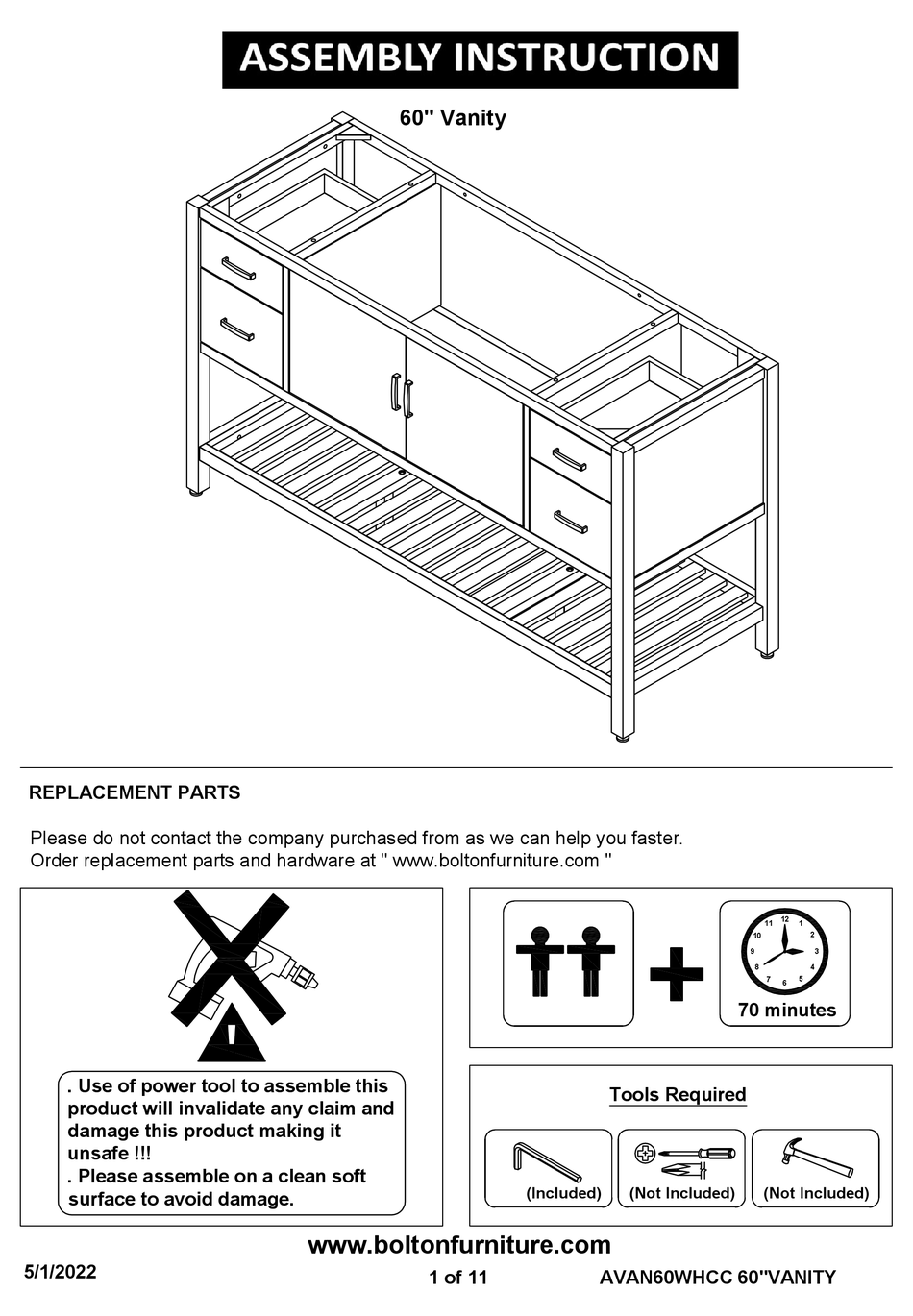 BOLTON FURNITURE AVAN60WHCC ASSEMBLY INSTRUCTIONS MANUAL Pdf Download ManualsLib