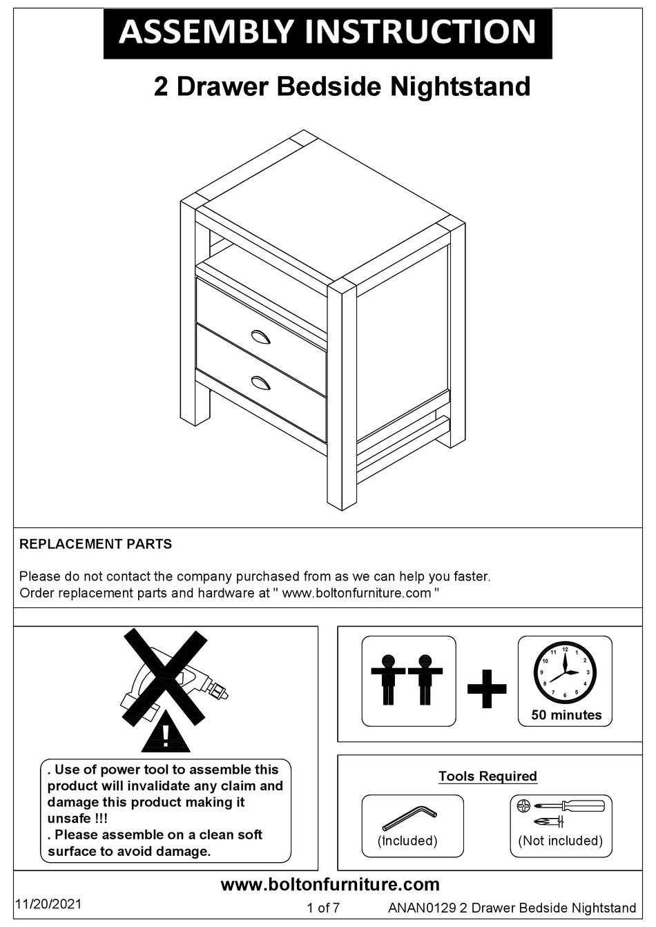 BOLTON FURNITURE ANAN0129 ASSEMBLY INSTRUCTIONS MANUAL Pdf Download ...