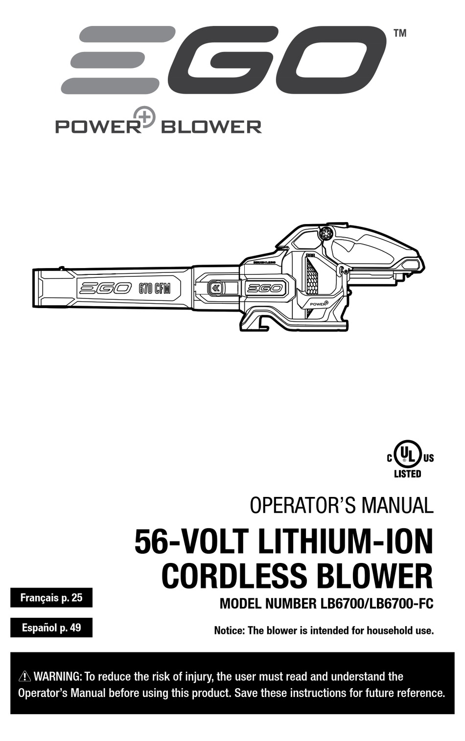 EGO POWER+ LB6700 OPERATOR'S MANUAL Pdf Download | ManualsLib