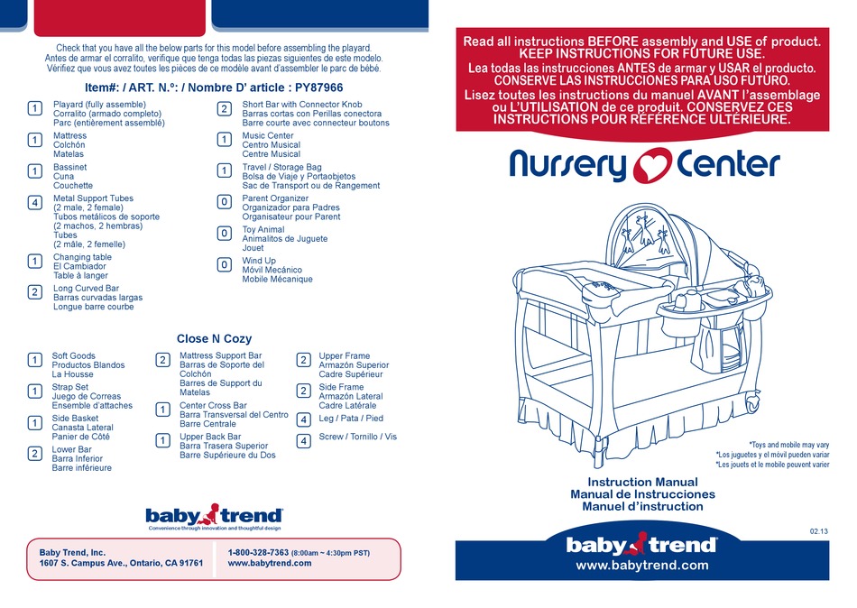 BABY TREND NURSERY CENTER PY87966 INSTRUCTION MANUAL Pdf Download