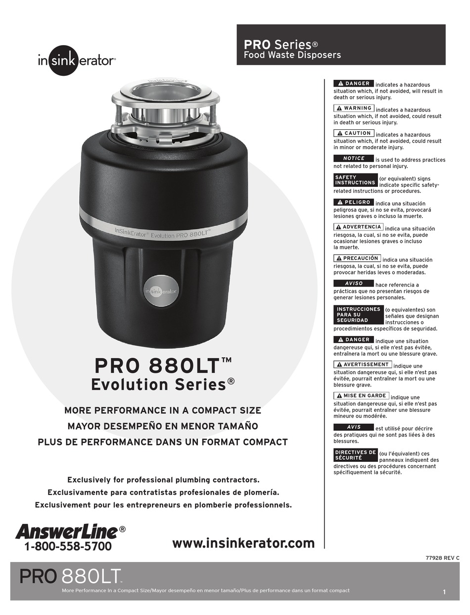 INSINKERATOR EVOLUTION PRO 880LT MANUAL Pdf Download ManualsLib