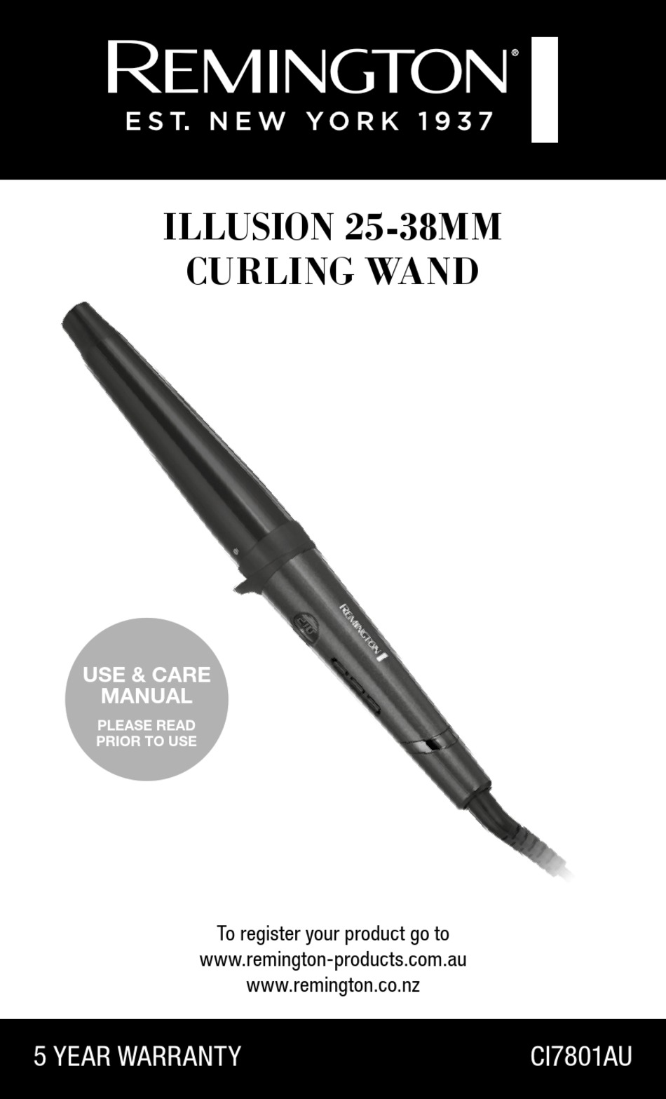 REMINGTON ILLUSION 2538MM CURLING WAND USE & CARE MANUAL Pdf Download