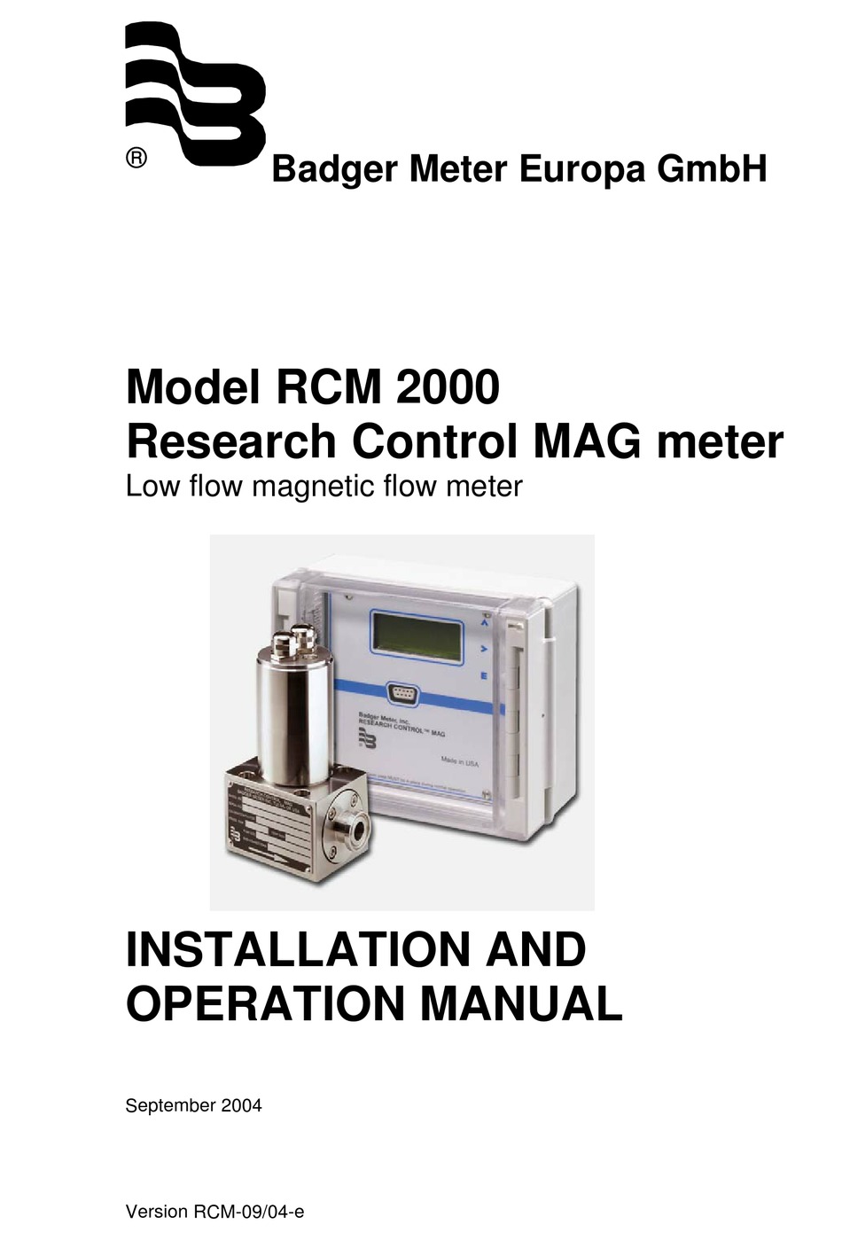 BADGER METER RCM 2000 INSTALLATION AND OPERATION MANUAL Pdf Download