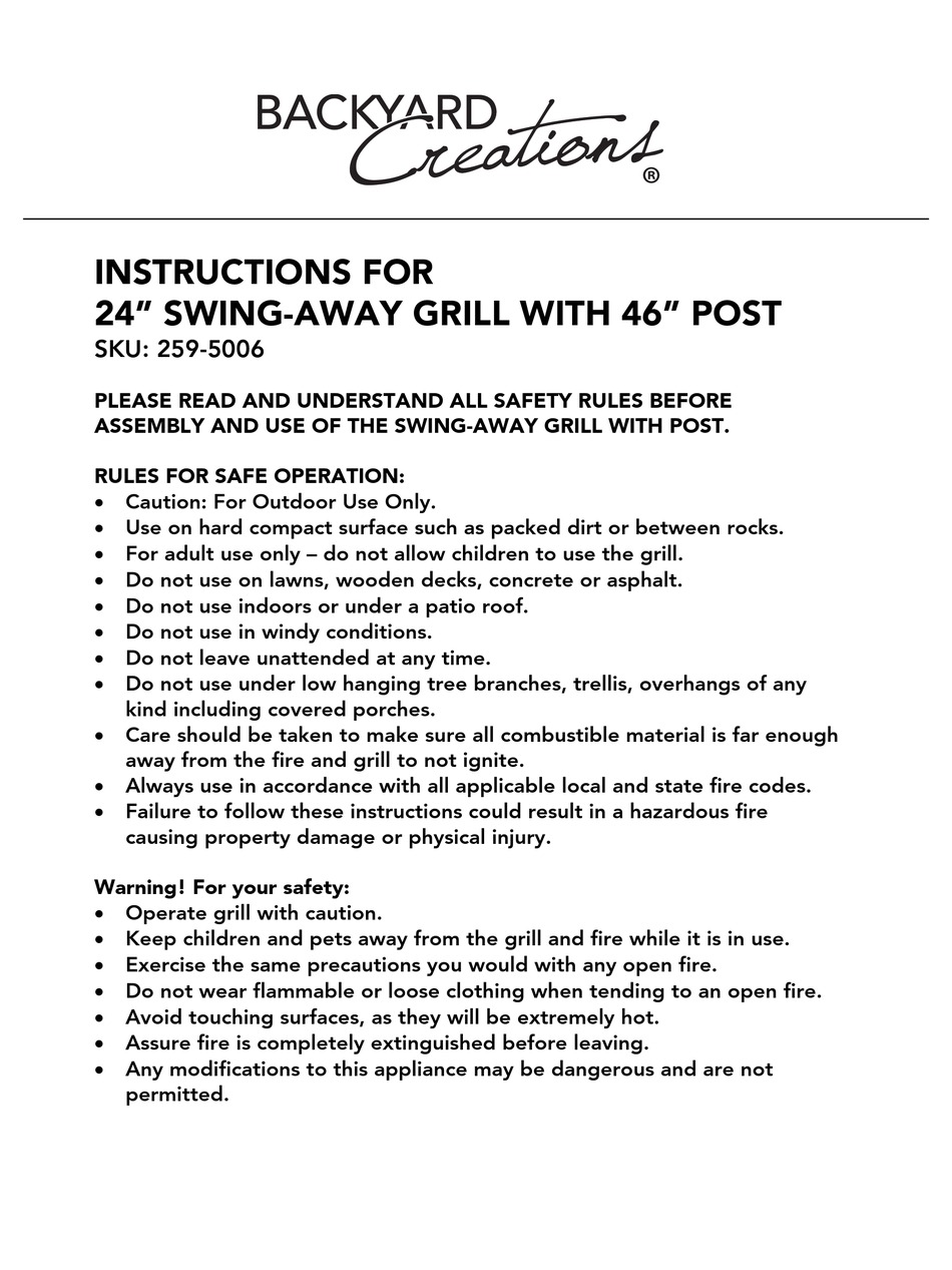 BACKYARD CREATIONS 2595006 INSTRUCTIONS Pdf Download ManualsLib